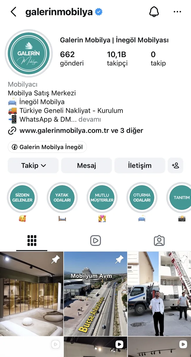 Instagram profilimiz — @galerinmobilya